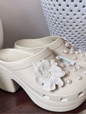 Crocs Classic Clog Platform with Pearl & Flower Accents